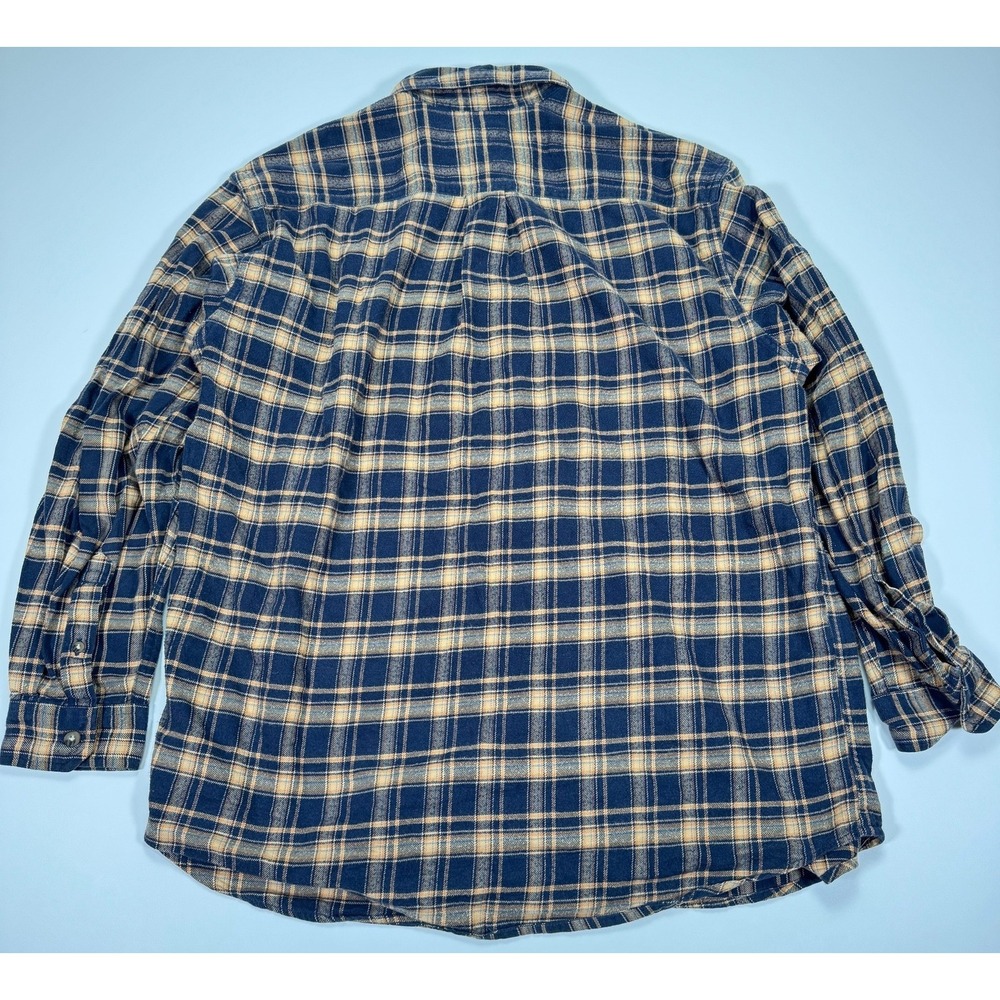 Carhartt Flannel Shirt Mens L Navy Blue Tan Plaid Cotton Workwear Long Sleeve - Picture 2 of 10